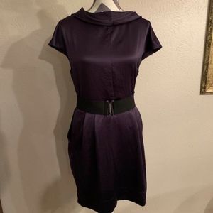 BCBGMaxAzria Dark Purple Silk Dress w/ Belt M